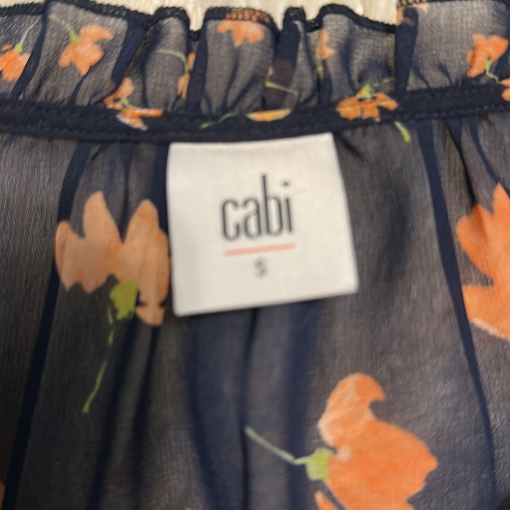 CAbi Floral Sheer Blouse - Navy and Orange - Picture 3 of 5